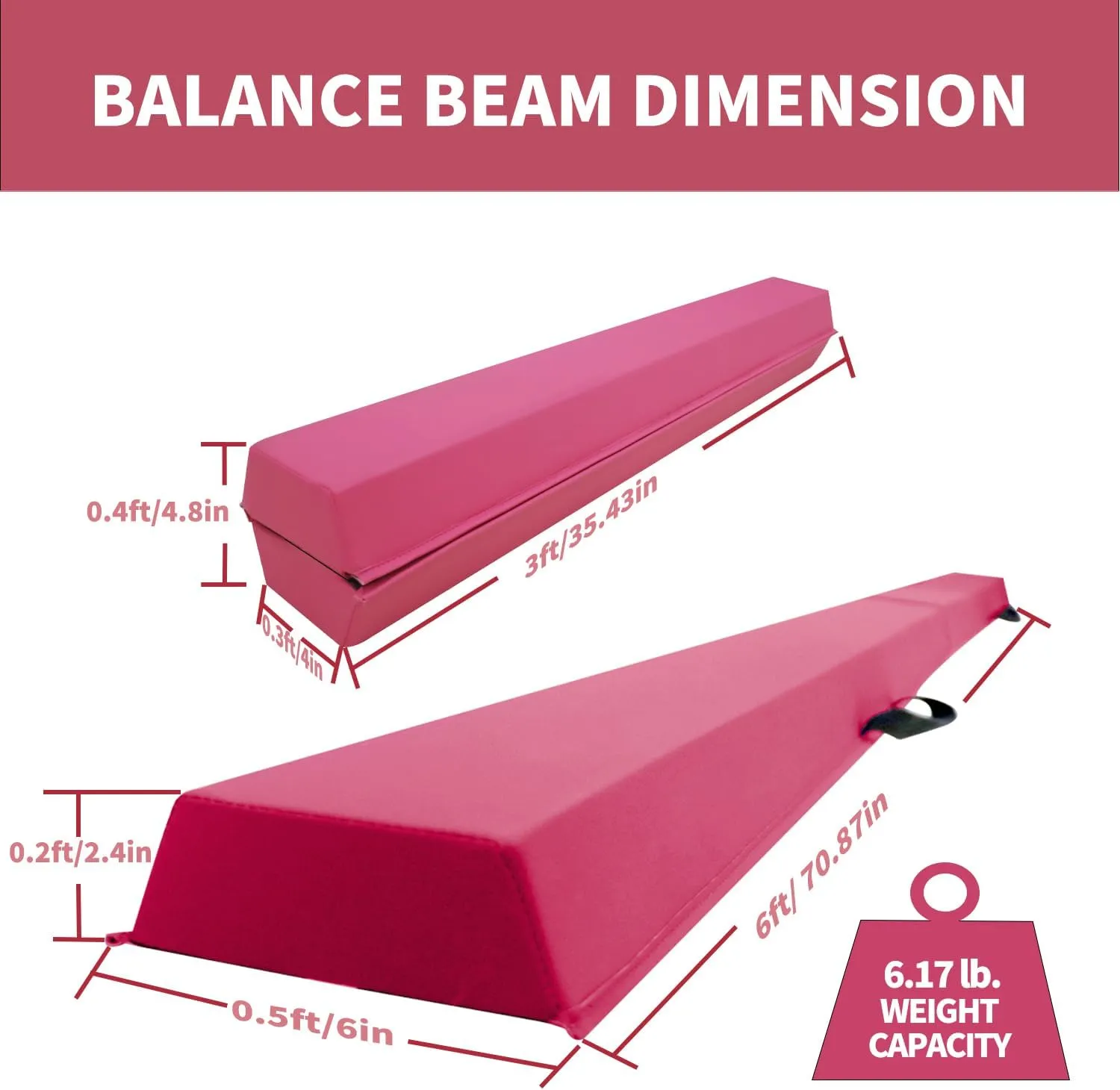 6 FT / 8 FT / 9 FT /10 FT Balance Beam Folding Gymnastics Beam - Extra Firm - PU Leather Cover - Anti Slip Bottom with Carry Bag for Kids/Adults Home Use