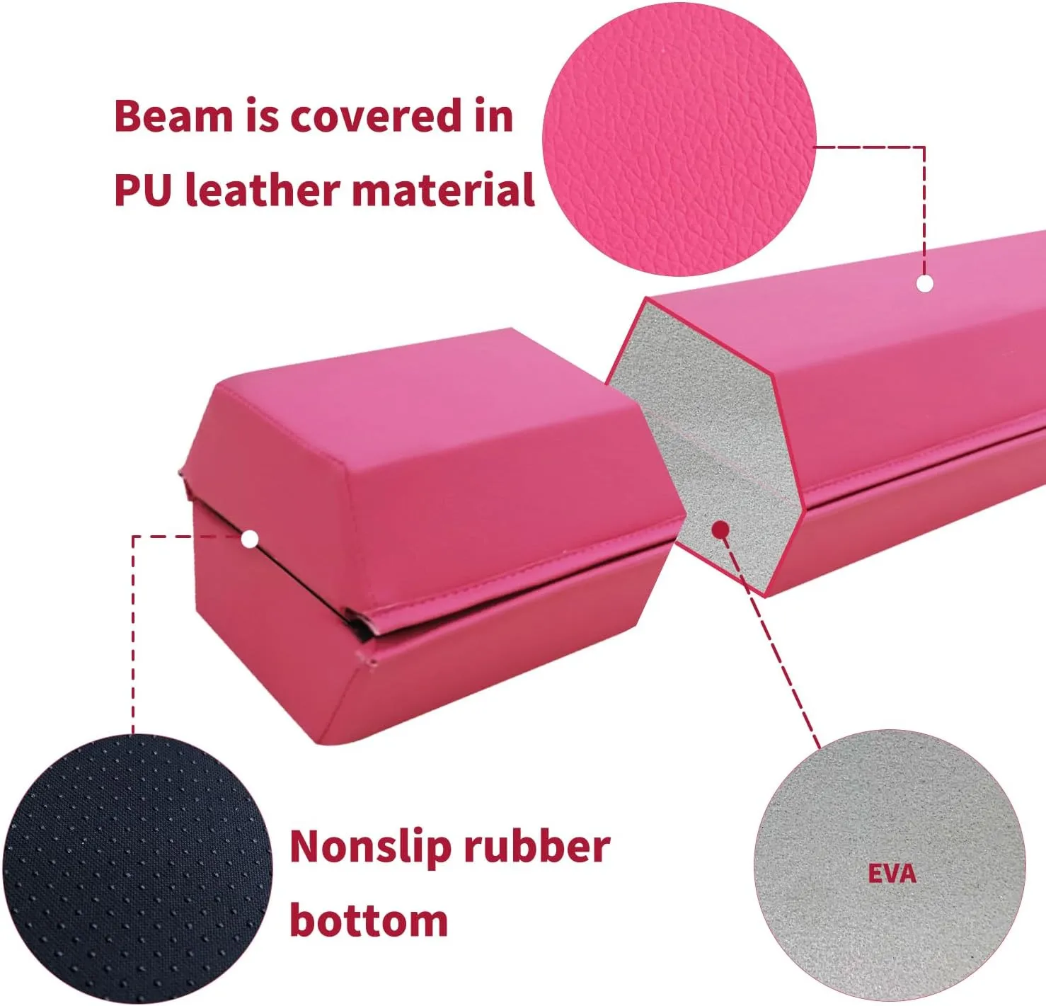 6 FT / 8 FT / 9 FT /10 FT Balance Beam Folding Gymnastics Beam - Extra Firm - PU Leather Cover - Anti Slip Bottom with Carry Bag for Kids/Adults Home Use