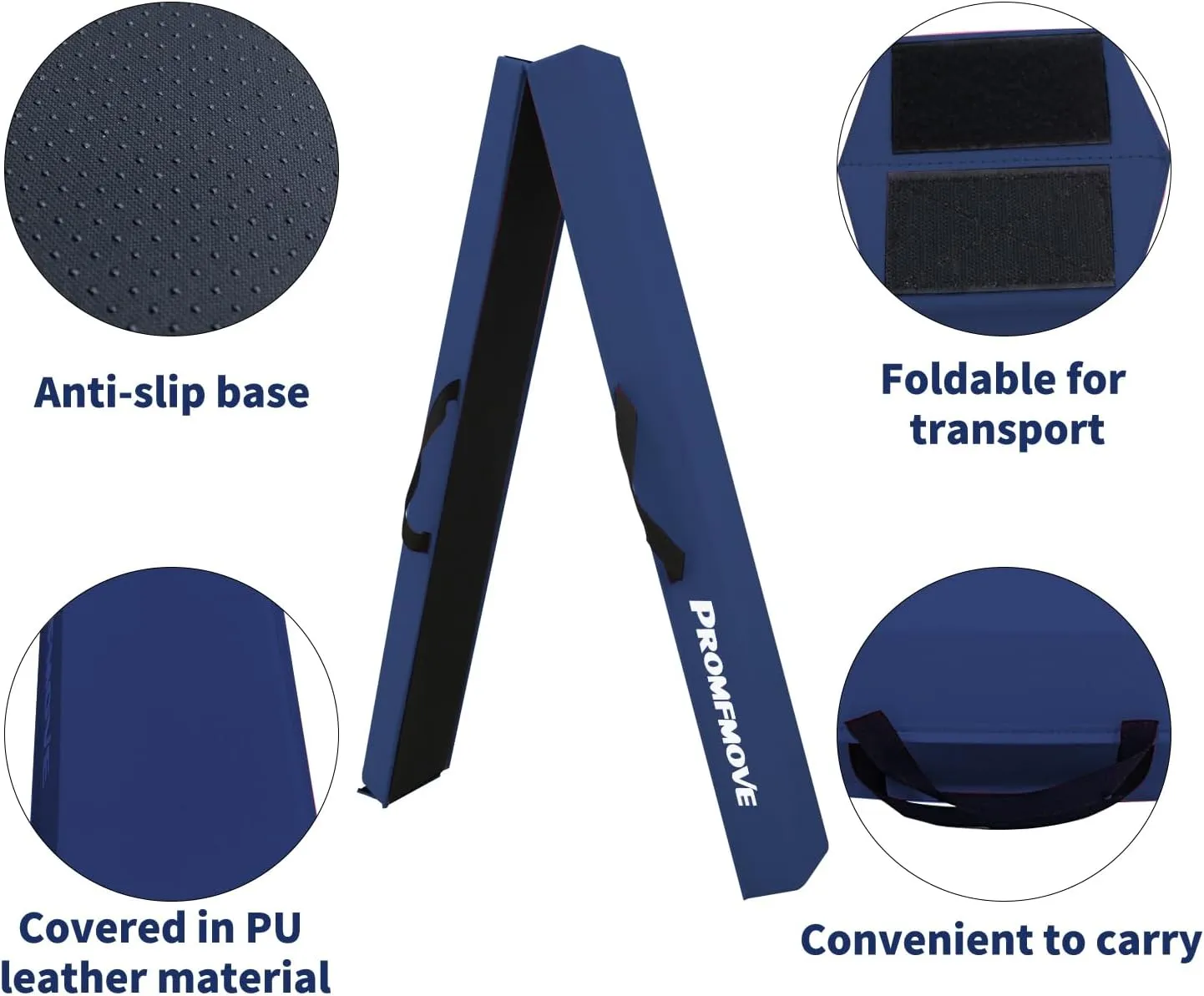 6 FT / 8 FT / 9 FT /10 FT Balance Beam Folding Gymnastics Beam - Extra Firm - PU Leather Cover - Anti Slip Bottom with Carry Bag for Kids/Adults Home Use