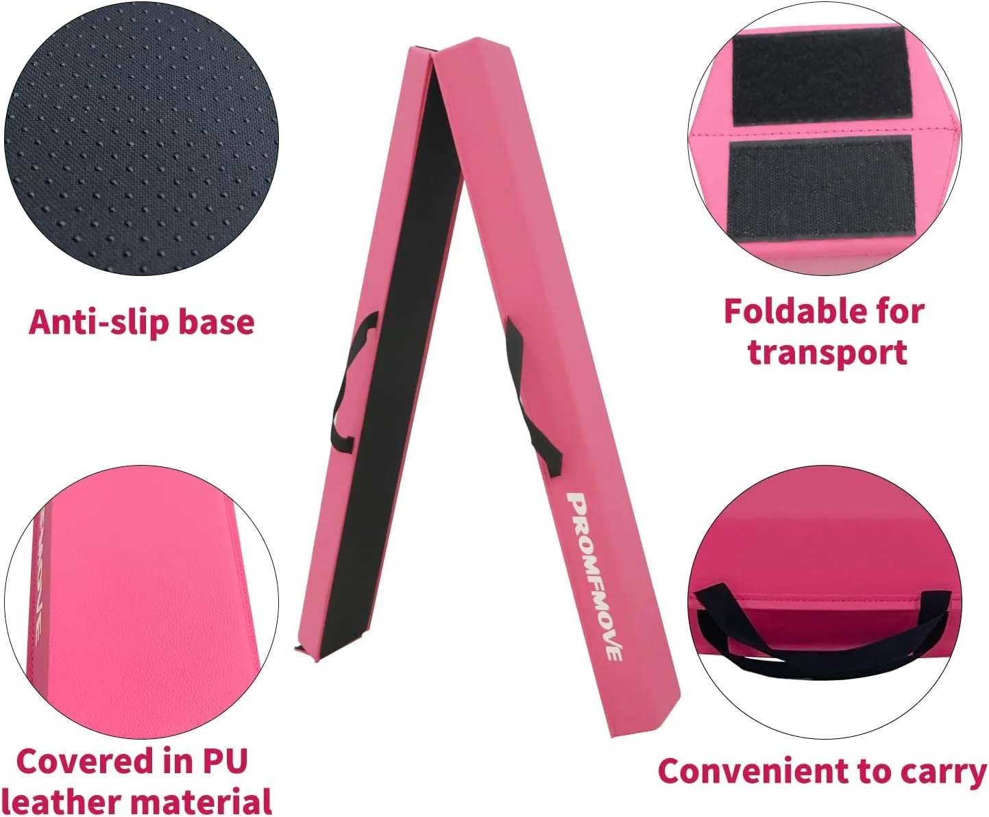 6 FT / 8 FT / 9 FT /10 FT Balance Beam Folding Gymnastics Beam - Extra Firm - PU Leather Cover - Anti Slip Bottom with Carry Bag for Kids/Adults Home Use