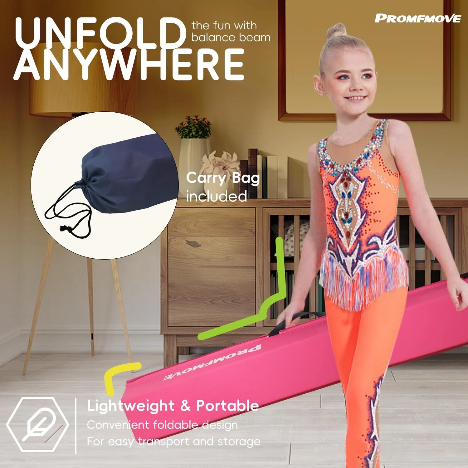 6 FT / 8 FT / 9 FT /10 FT Balance Beam Folding Gymnastics Beam - Extra Firm - PU Leather Cover - Anti Slip Bottom with Carry Bag for Kids/Adults Home Use