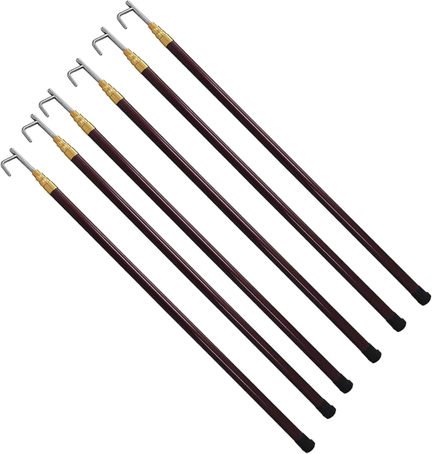 6 Pack Commercial Multifunctional Boat Hook Pole, Telescopic Rescue Pull Poles Equipment Heavy Duty for Drowning Victims, Professional & Utility Cargo Gripping Tool(Brown,4M/13.1FT)