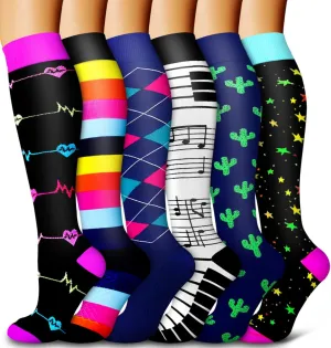 6 Pack Copper Compression Socks for Women and Men Circulation-Best Support for Medical, Running,Nursing,Athletic