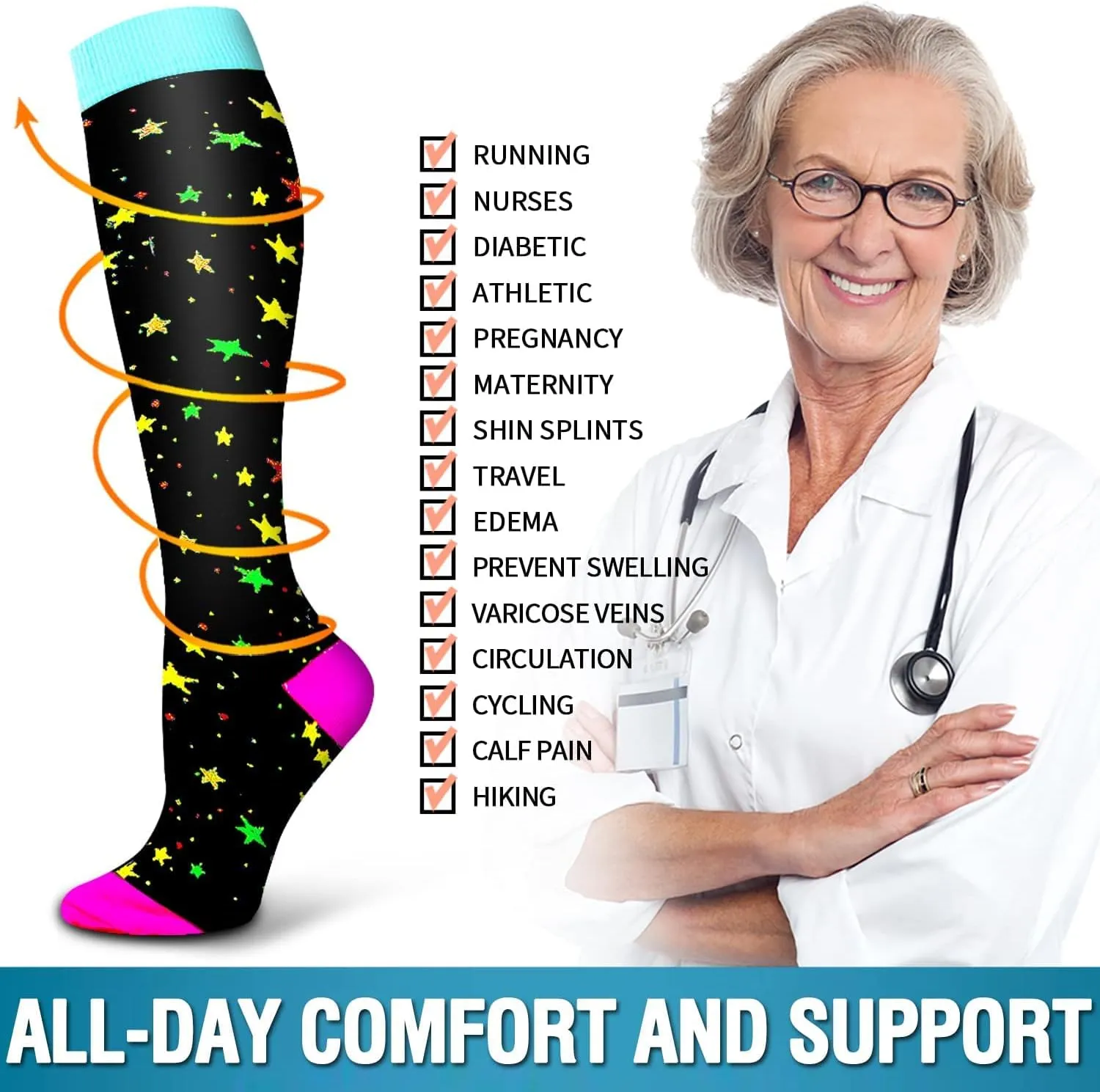 6 Pack Copper Compression Socks for Women and Men Circulation-Best Support for Medical, Running,Nursing,Athletic
