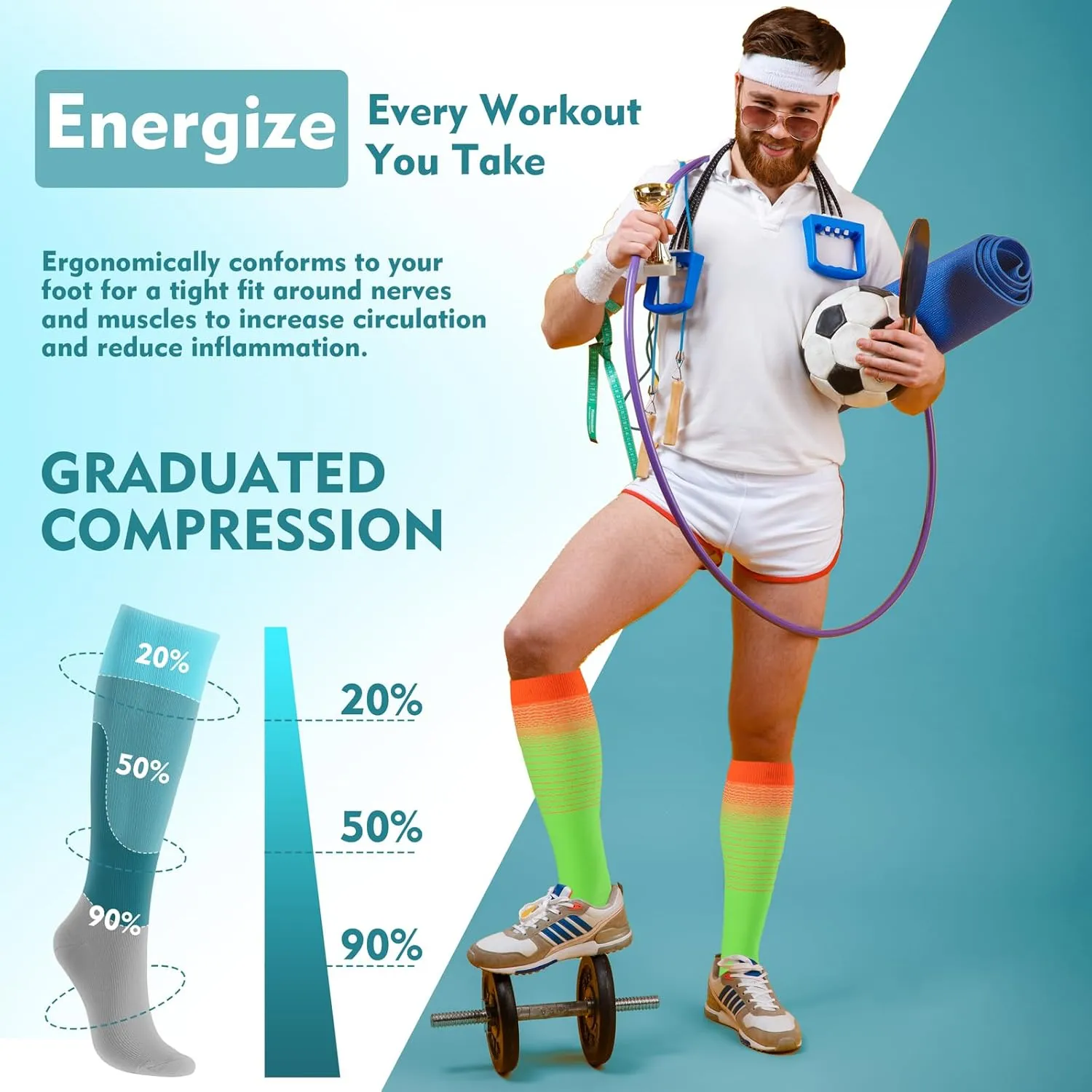 6 Pairs Compression Socks for Women Men 20-30mmhg Graduated Support Knee High Socks for Nurse Travel Flight