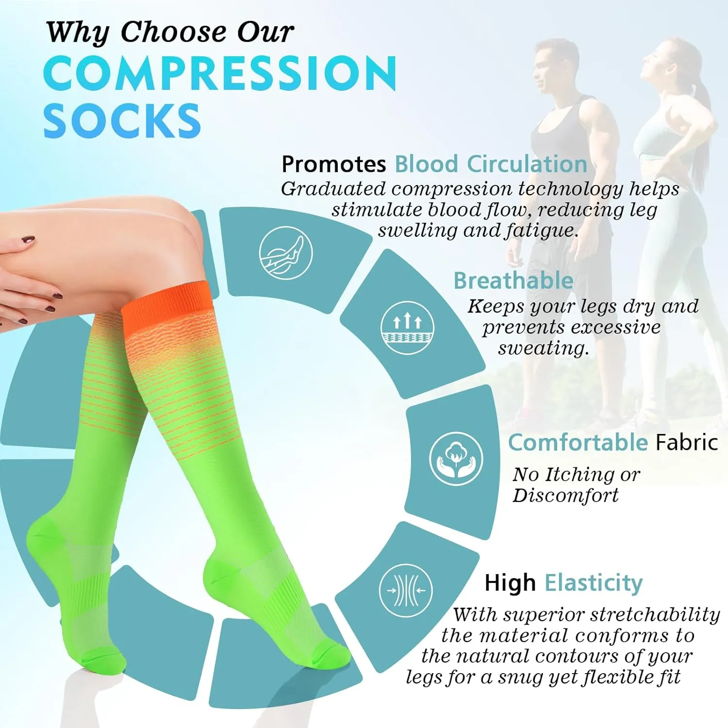 6 Pairs Compression Socks for Women Men 20-30mmhg Graduated Support Knee High Socks for Nurse Travel Flight