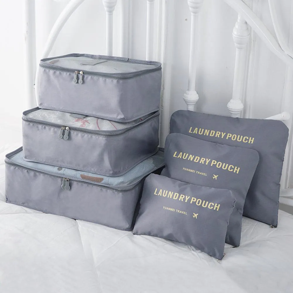 6 pcs Packing Cubes Luggage Storage Organiser Travel Compression Suitcase Bags Random Color