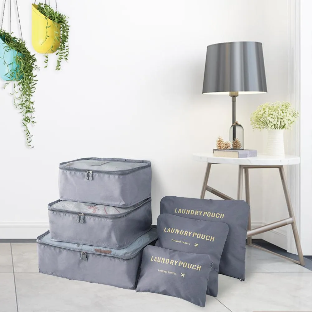 6 pcs Packing Cubes Luggage Storage Organiser Travel Compression Suitcase Bags Random Color