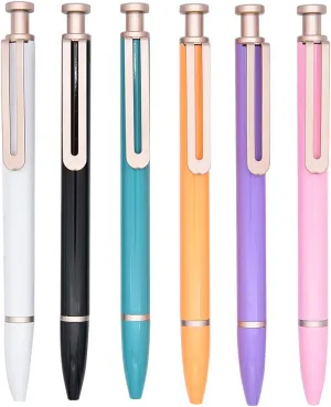 6 Pieces Retractable Click Ballpoint Pens with Black Ink, Colorful Metallic Ballpoint Pen Set Wedding Party Decoration Office School Supplies