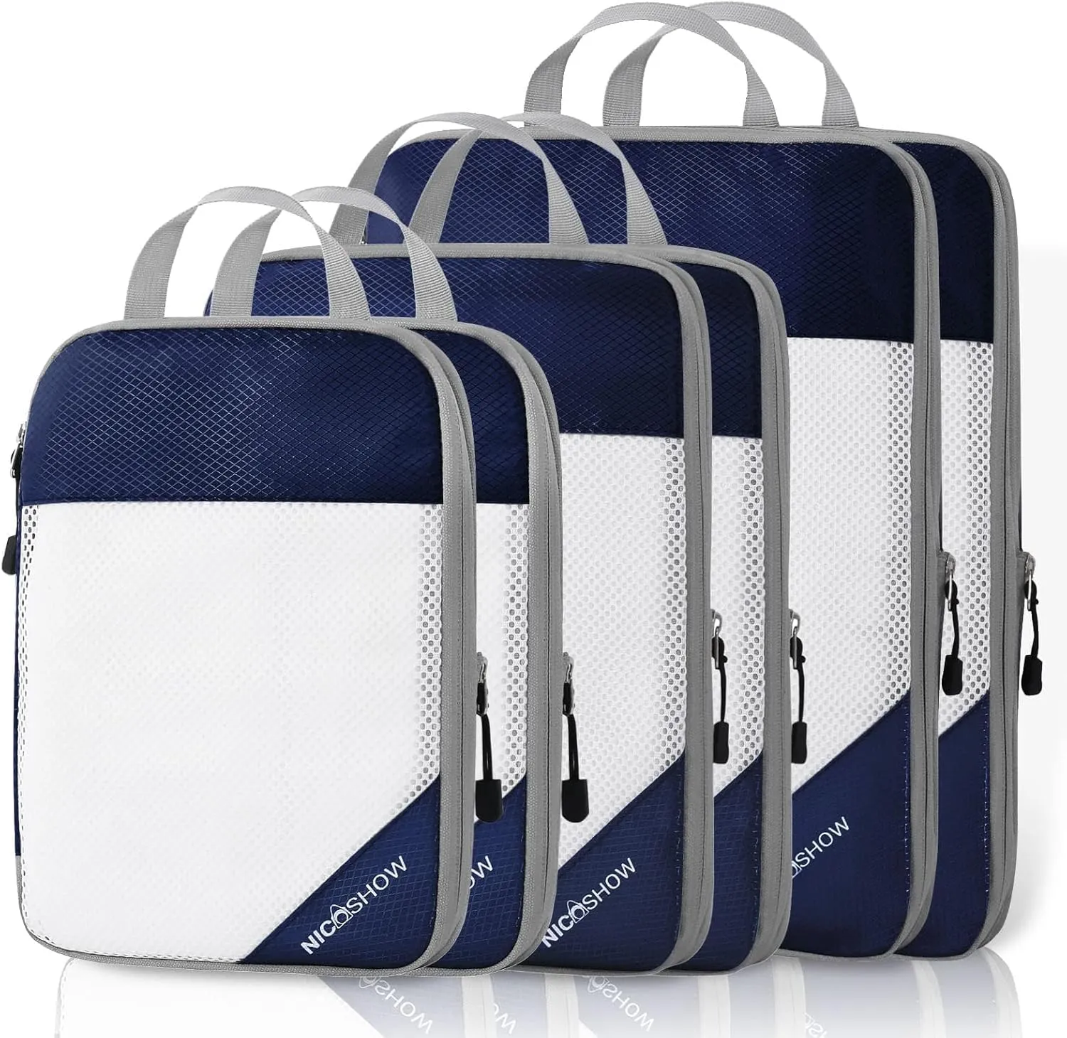 6 Set Compression Packing Cubes for Travel - Compressible, Lightweight, and Space-Saving Packing Cubes, Travel Essentials for Women, Navy