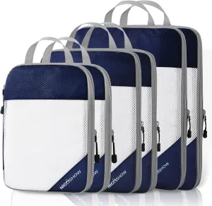 6 Set Compression Packing Cubes for Travel - Compressible, Lightweight, and Space-Saving Packing Cubes, Travel Essentials for Women, Navy