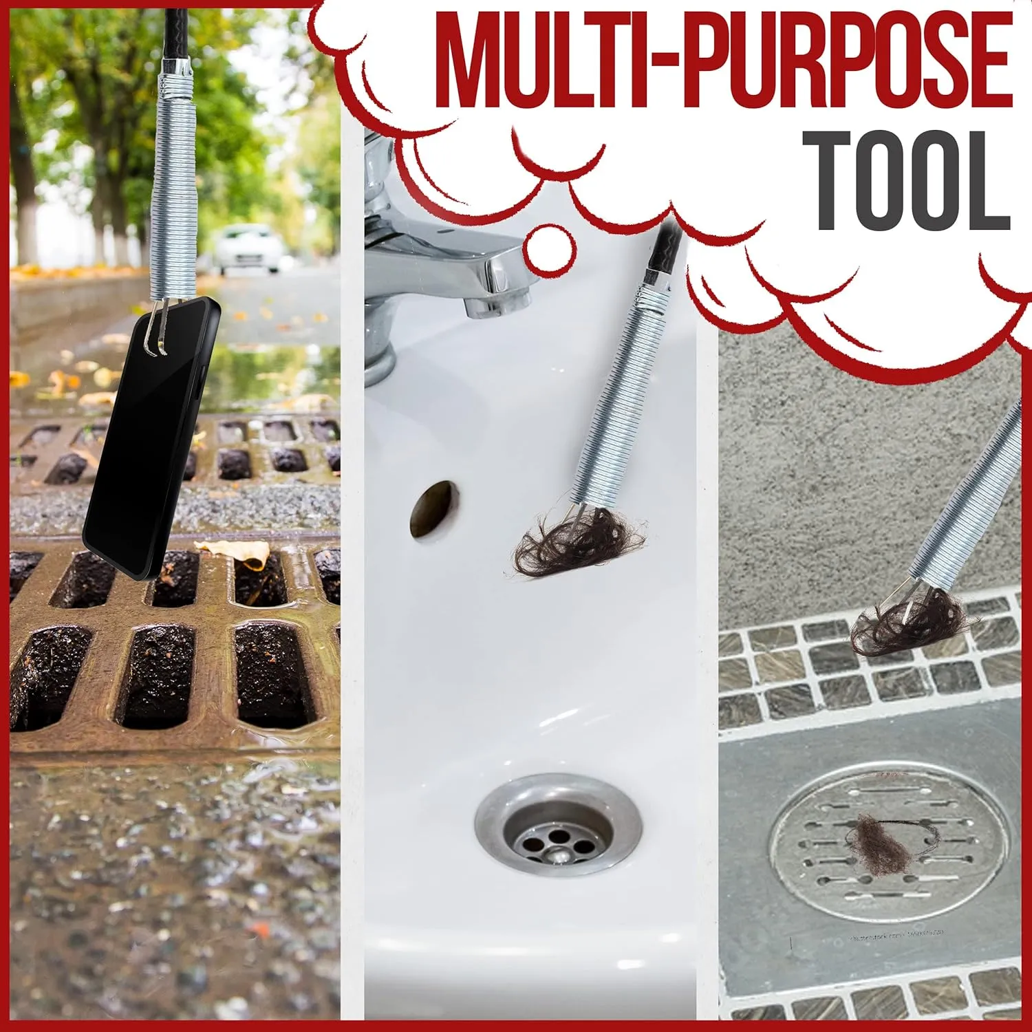 62" Snake Drain Clog Remover - Used as Hair Clog Remover for Sink, Shower, and Bathtub - Dryer Vent Cleaner, and as a Flexible Grabber Tool for Hard to Reach Places - By RAM-PRO