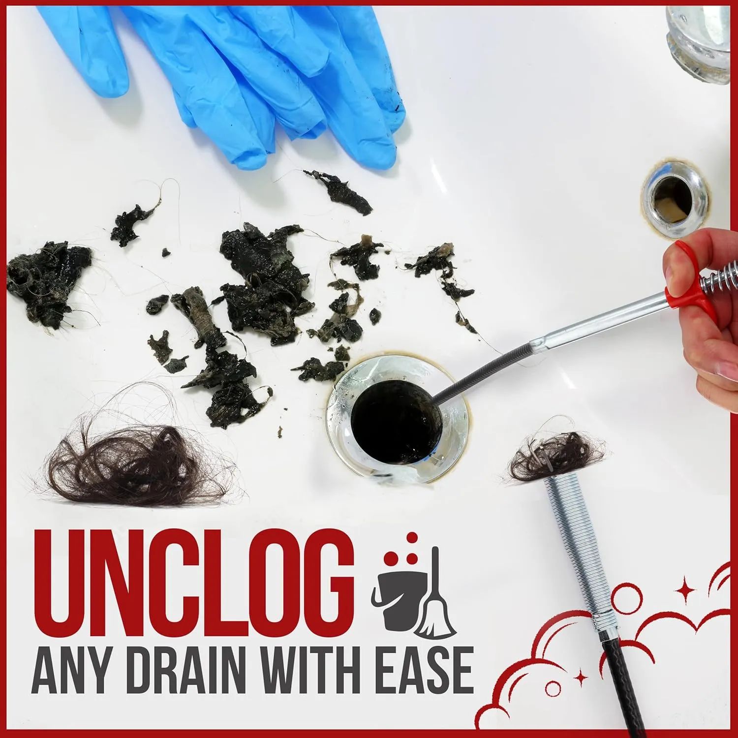 62" Snake Drain Clog Remover - Used as Hair Clog Remover for Sink, Shower, and Bathtub - Dryer Vent Cleaner, and as a Flexible Grabber Tool for Hard to Reach Places - By RAM-PRO