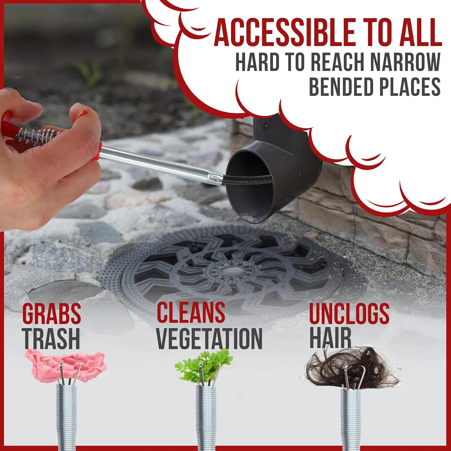 62" Snake Drain Clog Remover - Used as Hair Clog Remover for Sink, Shower, and Bathtub - Dryer Vent Cleaner, and as a Flexible Grabber Tool for Hard to Reach Places - By RAM-PRO