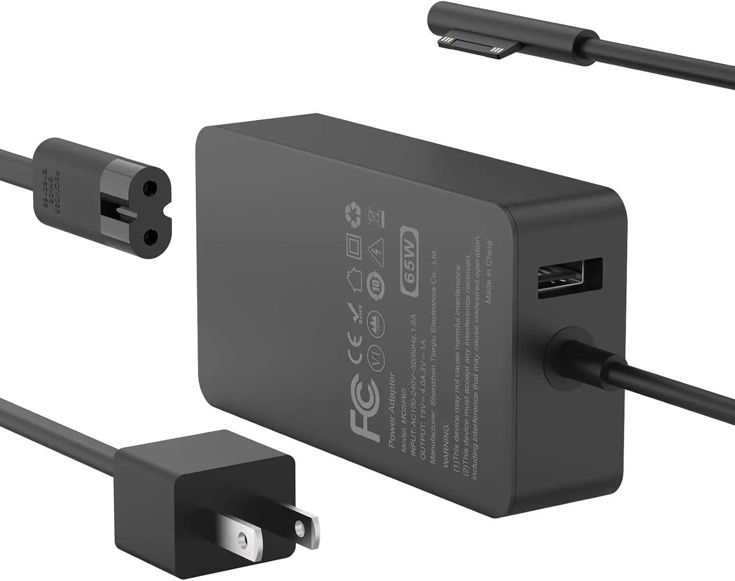 65W Surface Pro Laptop Charger for Microsoft Surface Pro 10, 9, 8, 7 , 7, 6, 5, 4, 3, X, Windows Surface Laptop 6, 5, 4, 3, 2, 1, Surface Go Tablet, Surface Book 3, 2, 1, Support 44W, 36W, LED, 10FT
