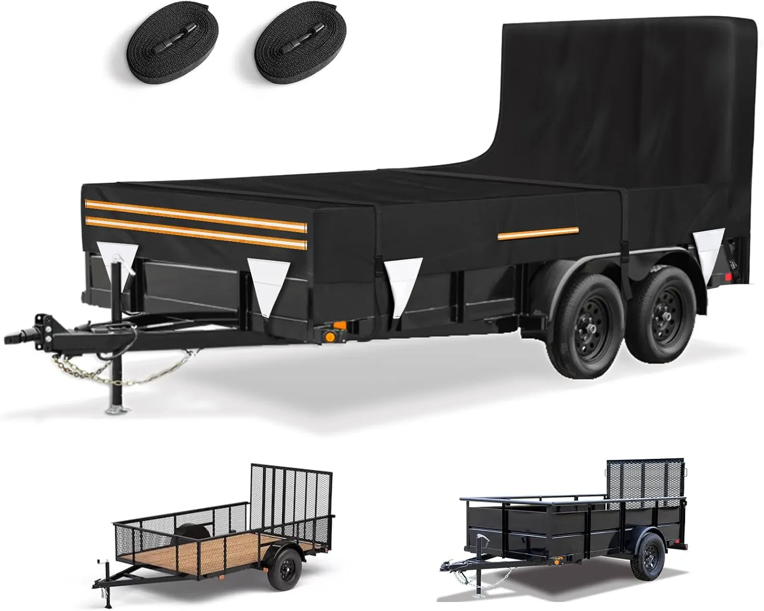 7 x 14 Windproof Utility Trailer Cover, 600D Waterproof Heavy Duty Cover with Rear Landscape/Tailgate Ramp with Windproof Ropes Fits 7 x 14 FT Trailers