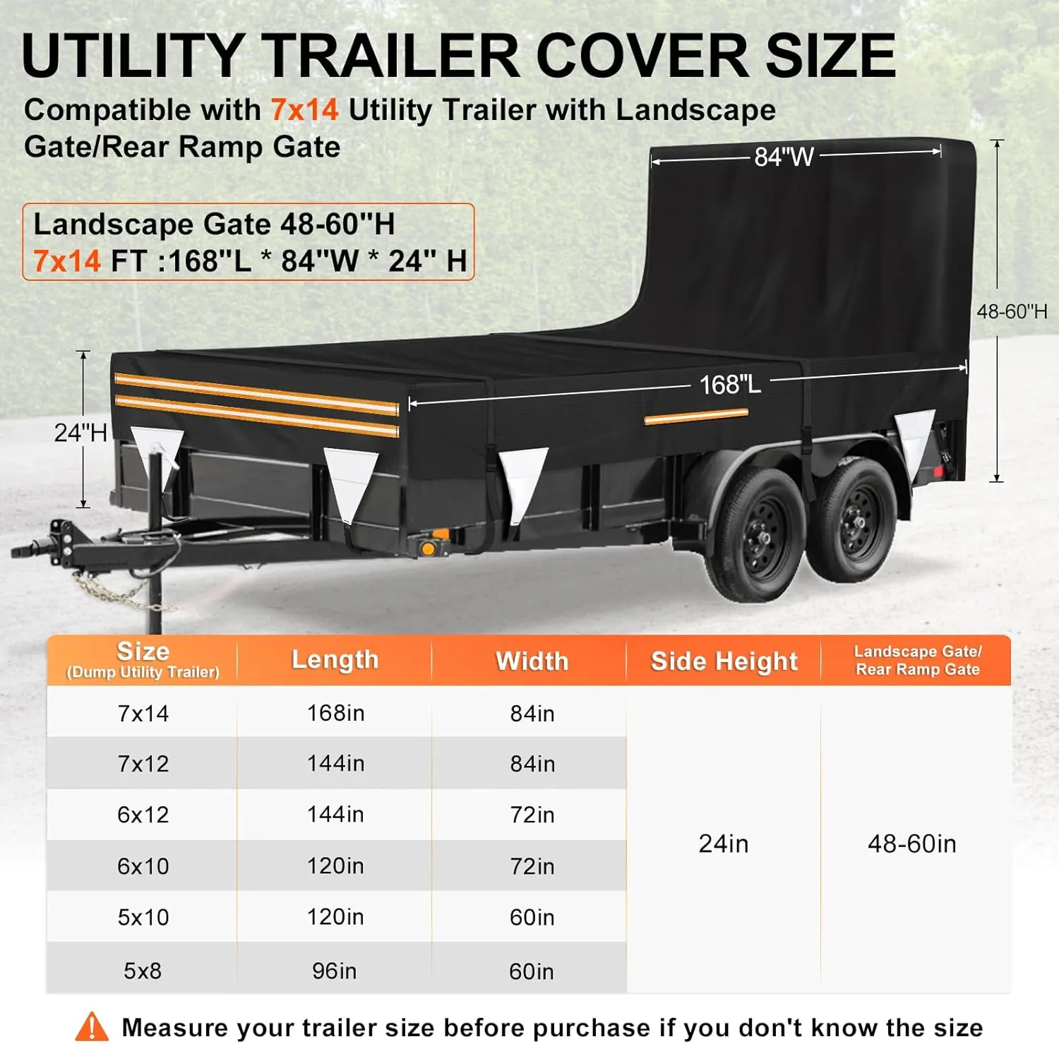 7 x 14 Windproof Utility Trailer Cover, 600D Waterproof Heavy Duty Cover with Rear Landscape/Tailgate Ramp with Windproof Ropes Fits 7 x 14 FT Trailers