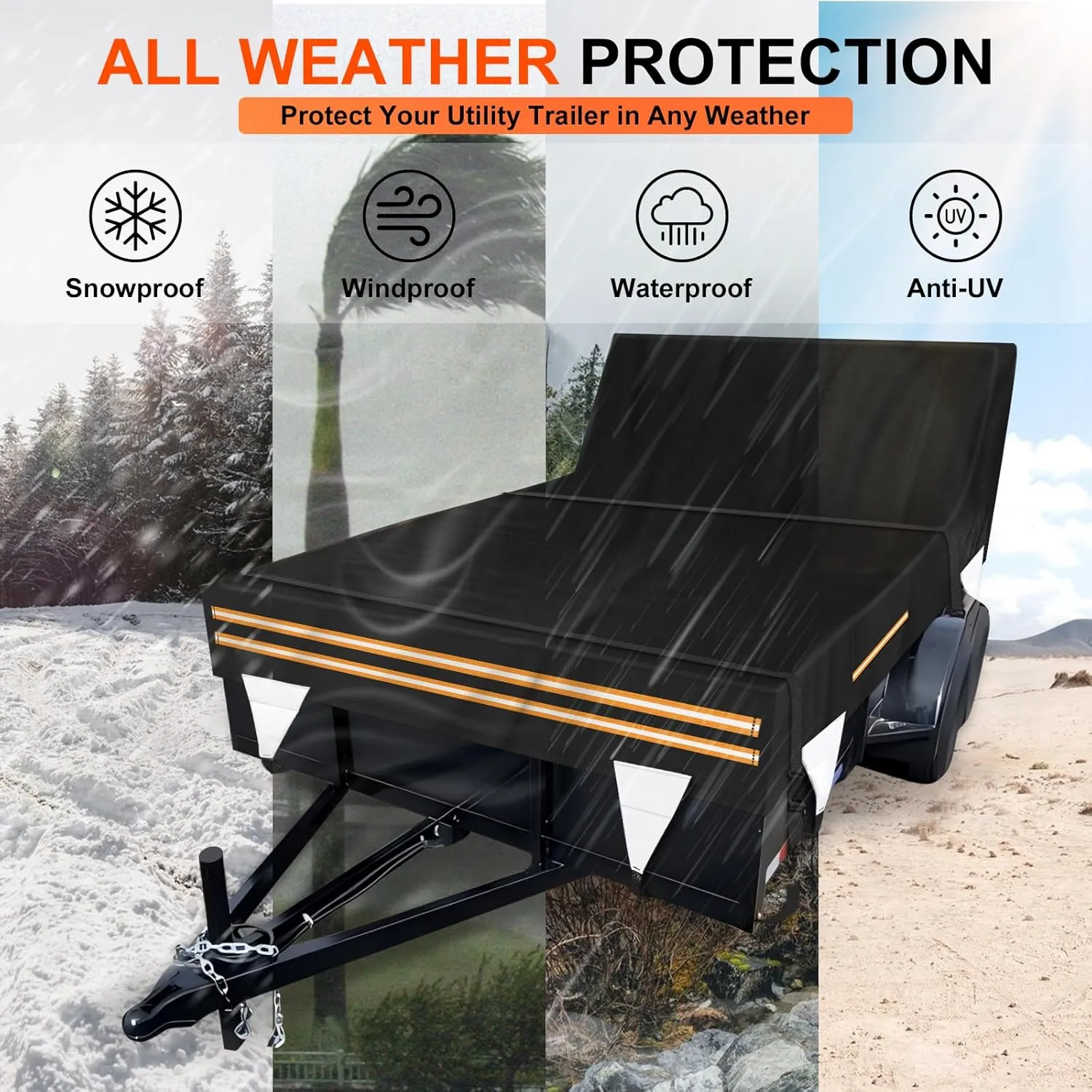7 x 14 Windproof Utility Trailer Cover, 600D Waterproof Heavy Duty Cover with Rear Landscape/Tailgate Ramp with Windproof Ropes Fits 7 x 14 FT Trailers