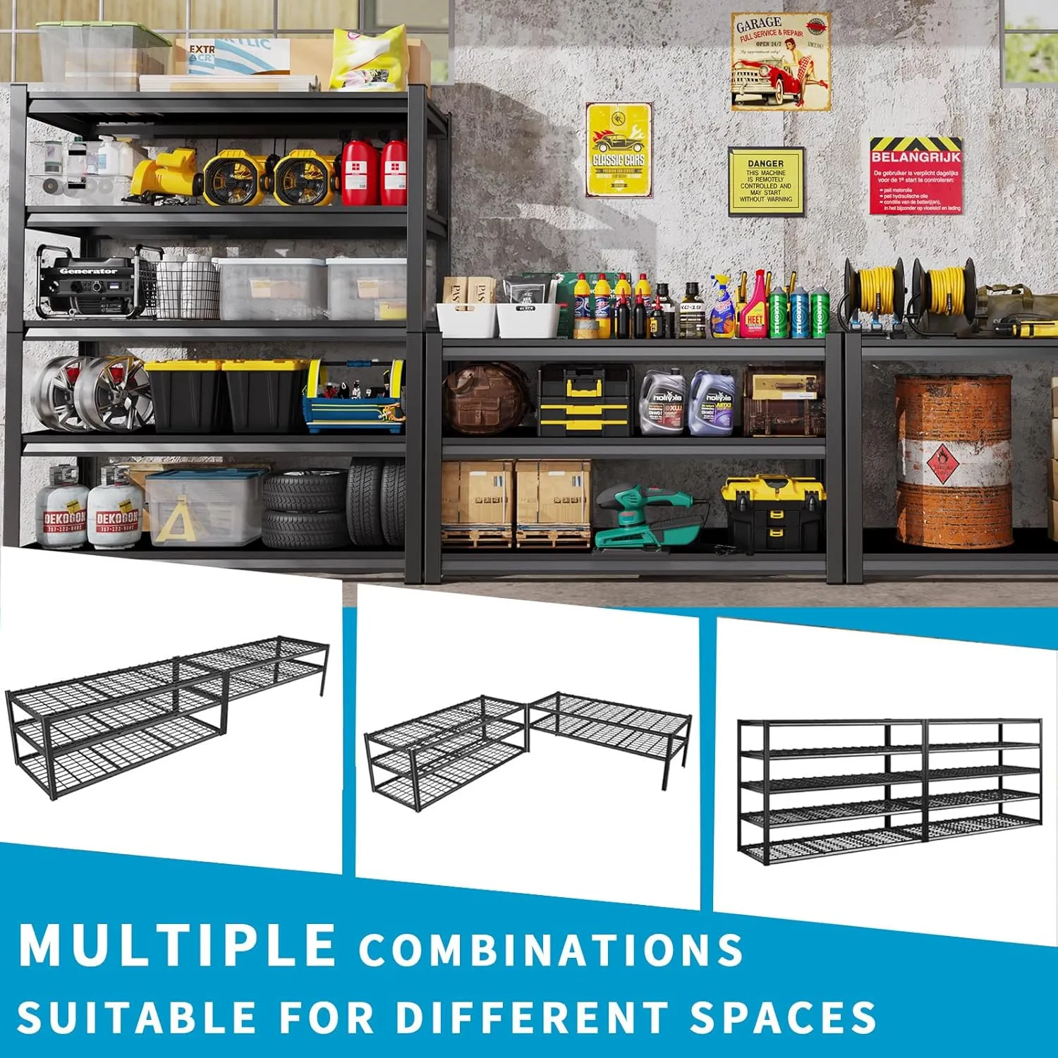 72''H Garage Shelving Heavy Duty 5-Tier Adjustable Storage Shelves Unit,3000 LBS Metal Utility Rack Shelf for Industries, Warehouses, Basement,Black (72'H x 36.1''W x 16''D)