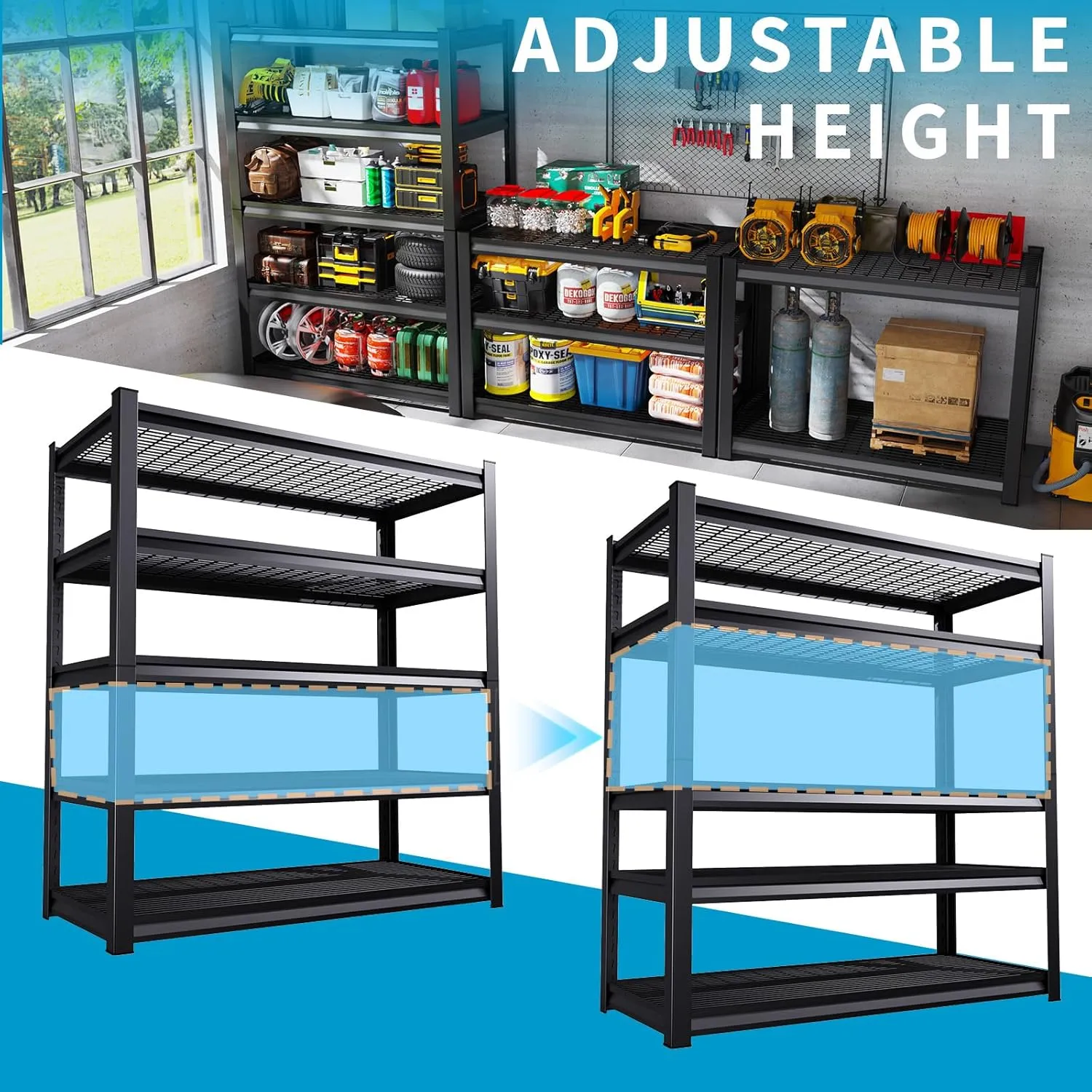 72''H Garage Shelving Heavy Duty 5-Tier Adjustable Storage Shelves Unit,3000 LBS Metal Utility Rack Shelf for Industries, Warehouses, Basement,Black (72'H x 36.1''W x 16''D)
