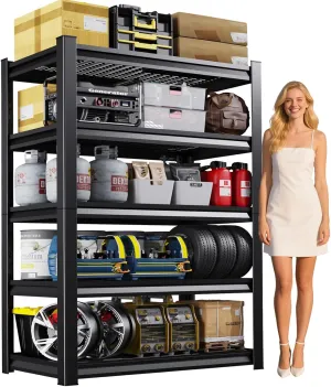 72''H Garage Shelving Heavy Duty 5-Tier Adjustable Storage Shelves Unit,3000 LBS Metal Utility Rack Shelf for Industries, Warehouses, Basement,Black (72'H x 36.1''W x 16''D)