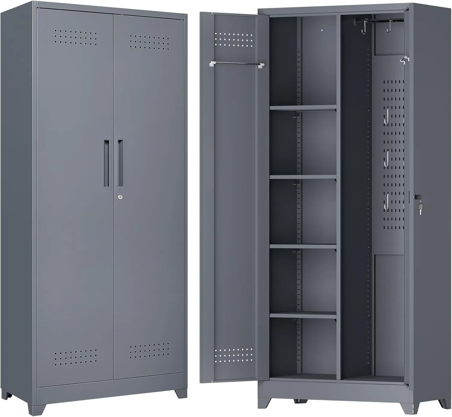 73" H Utility Storage Cabinet, Tall Cabinet with Doors and Shelves, File Cabinet with Pegboard, Heavy Duty Garage Storage Cabinets for Home Office, School, Basement, Gym