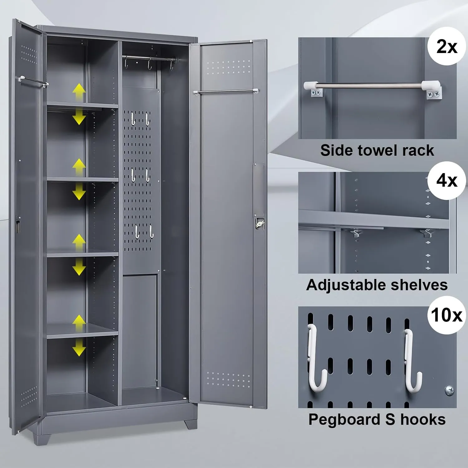 73" H Utility Storage Cabinet, Tall Cabinet with Doors and Shelves, File Cabinet with Pegboard, Heavy Duty Garage Storage Cabinets for Home Office, School, Basement, Gym