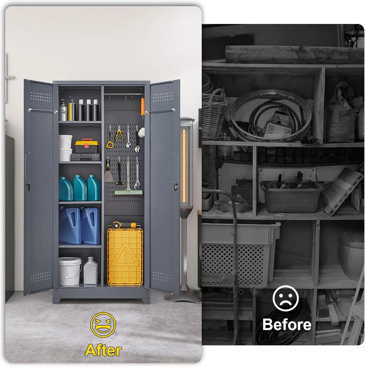 73" H Utility Storage Cabinet, Tall Cabinet with Doors and Shelves, File Cabinet with Pegboard, Heavy Duty Garage Storage Cabinets for Home Office, School, Basement, Gym