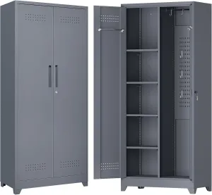 73" H Utility Storage Cabinet, Tall Cabinet with Doors and Shelves, File Cabinet with Pegboard, Heavy Duty Garage Storage Cabinets for Home Office, School, Basement, Gym