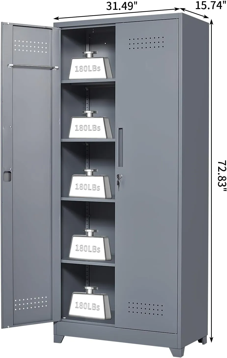 73" H Utility Storage Cabinet, Tall Cabinet with Doors and Shelves, File Cabinet with Pegboard, Heavy Duty Garage Storage Cabinets for Home Office, School, Basement, Gym