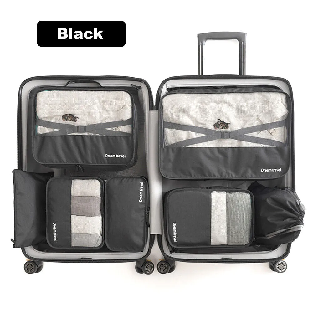7Pcs Packing Cubes Travel Pouches Luggage Organiser Clothes Suitcase Storage Bag