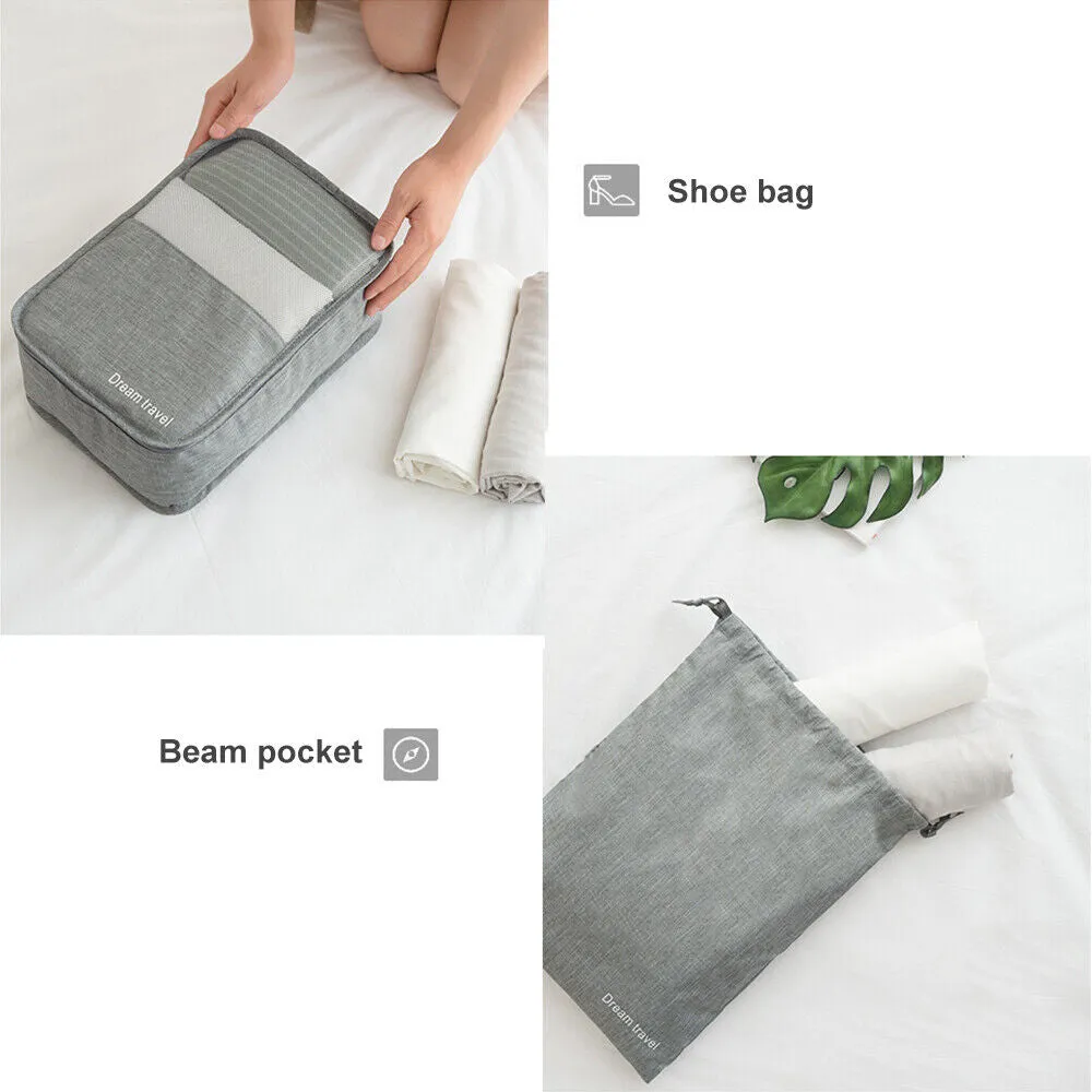 7Pcs Packing Cubes Travel Pouches Luggage Organiser Clothes Suitcase Storage Bag