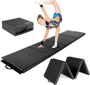 8' Folding Gymnastics Gym Exercise Aerobics Mat, 8ft x 2ft x 2in PU Leather Tumbling Mats with Hook & Loop Fastener for Stretching Yoga Cheerleading Martial Arts