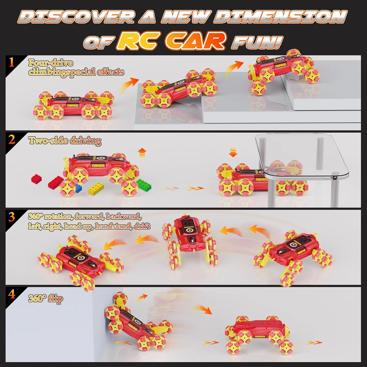 8WD Remote Control Stunt Car - Gesture Sensing RC Toy for Kids Ages 8 , 2.4Ghz Hand Controlled With Spray, Light & Sound, 360 Rotating Transform Drift Climbing Racing