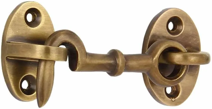 A29 Cabin Hook, Brass Latch for Door, Window Sash Catch, Barn Door Locks, Antique Brass Finish