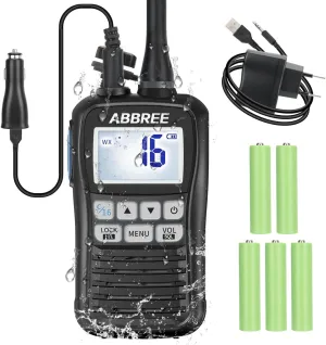ABBREE Marine Radio VHF Handheld Radio Floating IP67 Waterproof MR-25 Long Range Noise Cancelling Mic Walkie Talkie NOAA Weather,LCD Display Vibration Water Draining Two Way Radio for Boat,Black