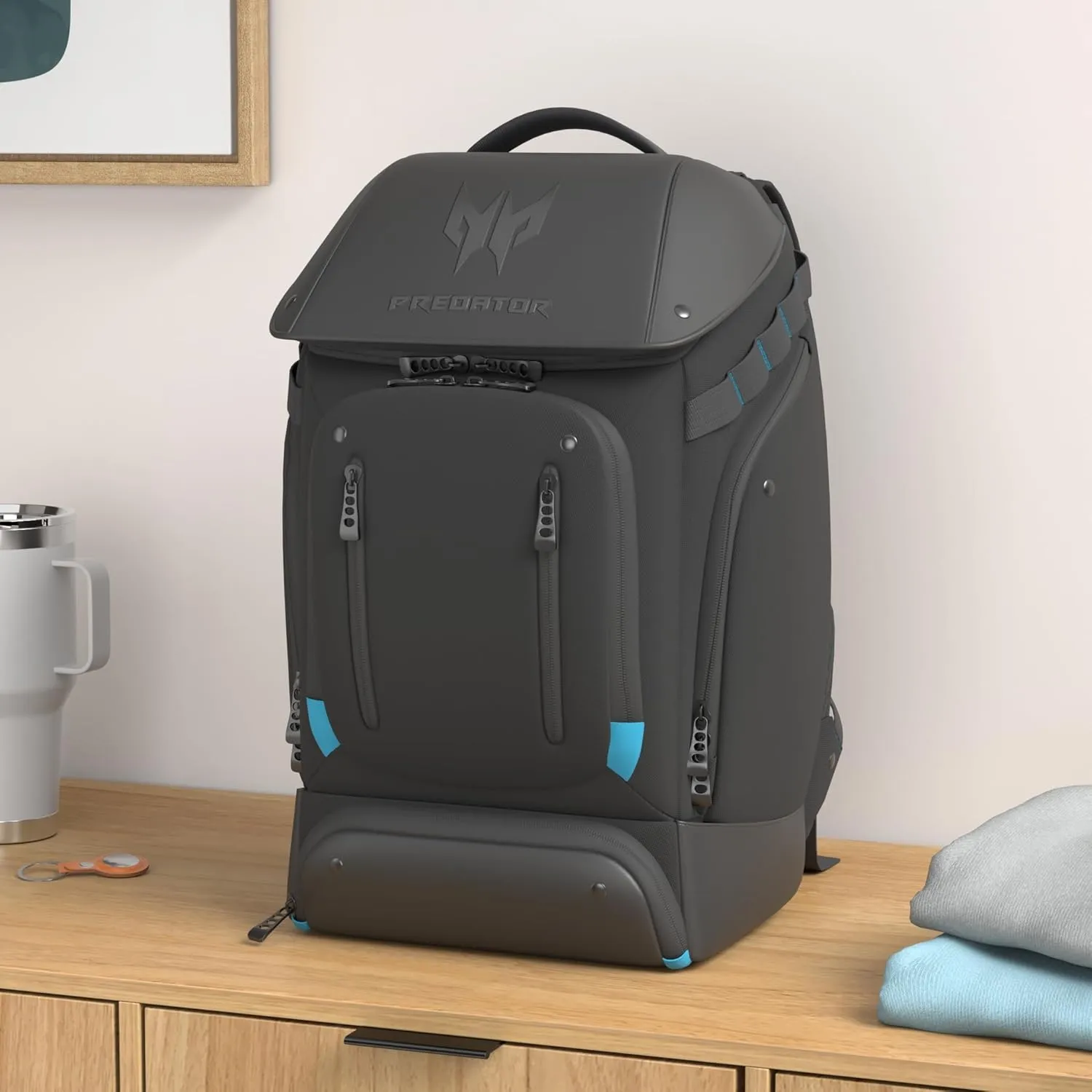 Acer PBG591 Predator Utility Gaming Backpack, Water Resistant and Tear Proof Travel Backpack Fits and Protects Up to 17.3" Predator Gaming Laptop, Black with Teal Accents