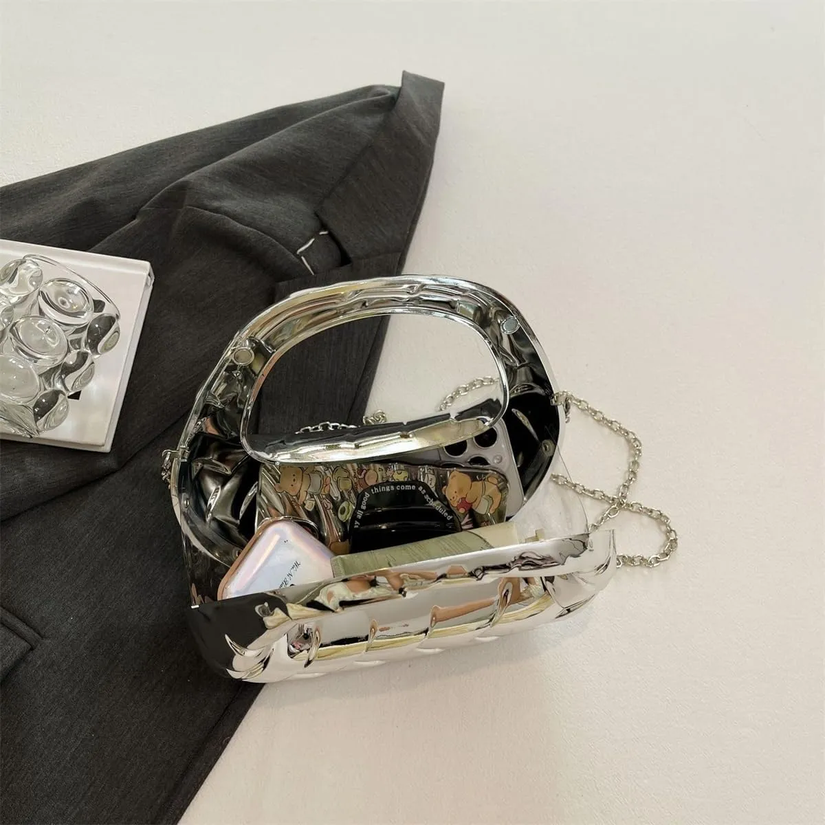 Acrylic Handbags for Women Cute Acrylic Clutch Small Unique Purse Trendy Metal Evening Bag for Party Cocktail