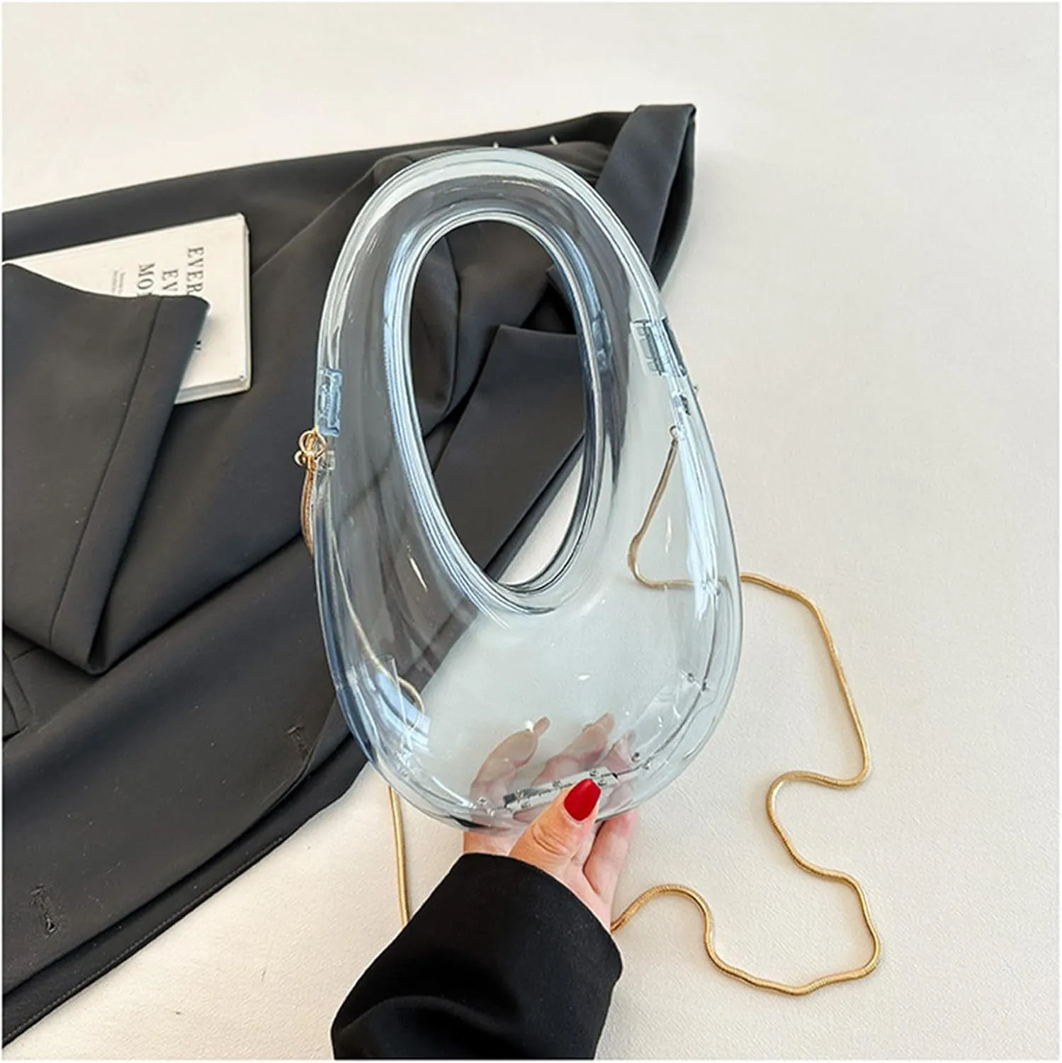 Acrylic Moon Shape Evening Clutch Purse For Women Metal Chains Unique Shoulder Bag Handbag For Wedding Party Prom (Blue,Female,Adult)