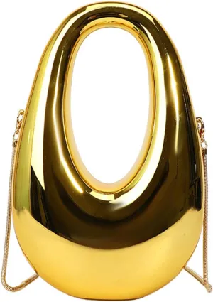 Acrylic Moon Shape Evening Clutch Purse For Women Metal Chains Unique Shoulder Bag Handbag For Wedding Party Prom (Golden,Female,Adult)