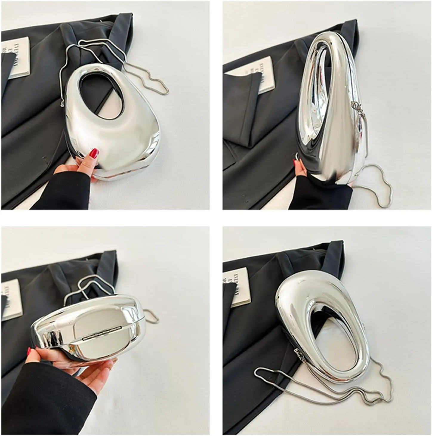 Acrylic Moon Shape Evening Clutch Purse For Women Metal Chains Unique Shoulder Bag Handbag For Wedding Party Prom (Golden,Female,Adult)