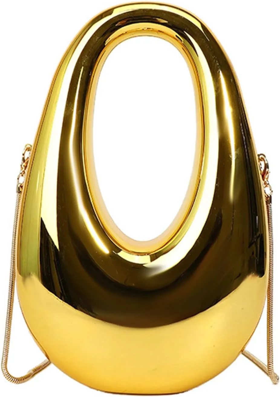 Acrylic Moon Shape Evening Clutch Purse For Women Metal Chains Unique Shoulder Bag Handbag For Wedding Party Prom (Golden,Female,Adult)