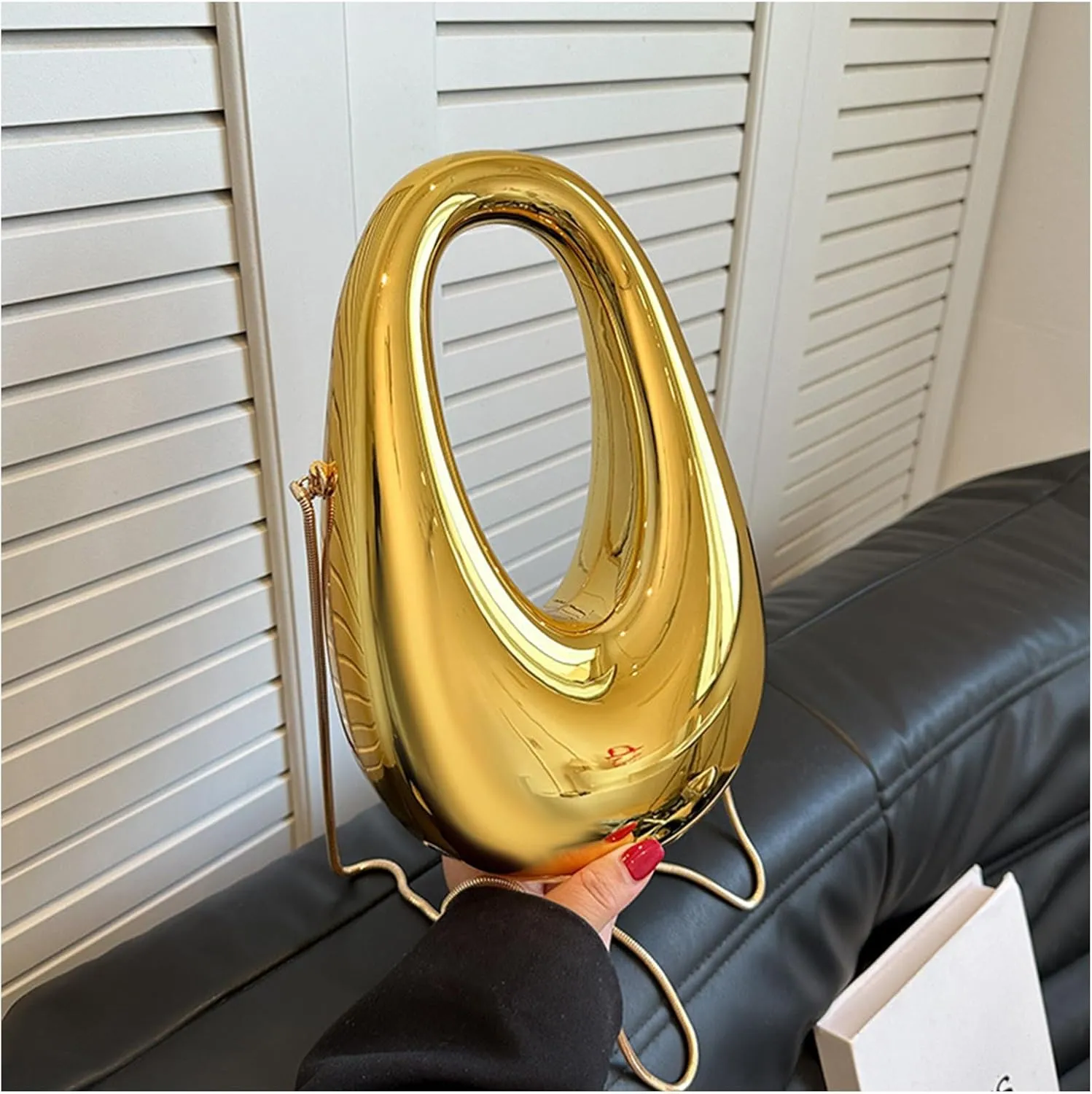 Acrylic Moon Shape Evening Clutch Purse For Women Metal Chains Unique Shoulder Bag Handbag For Wedding Party Prom (Golden,Female,Adult)