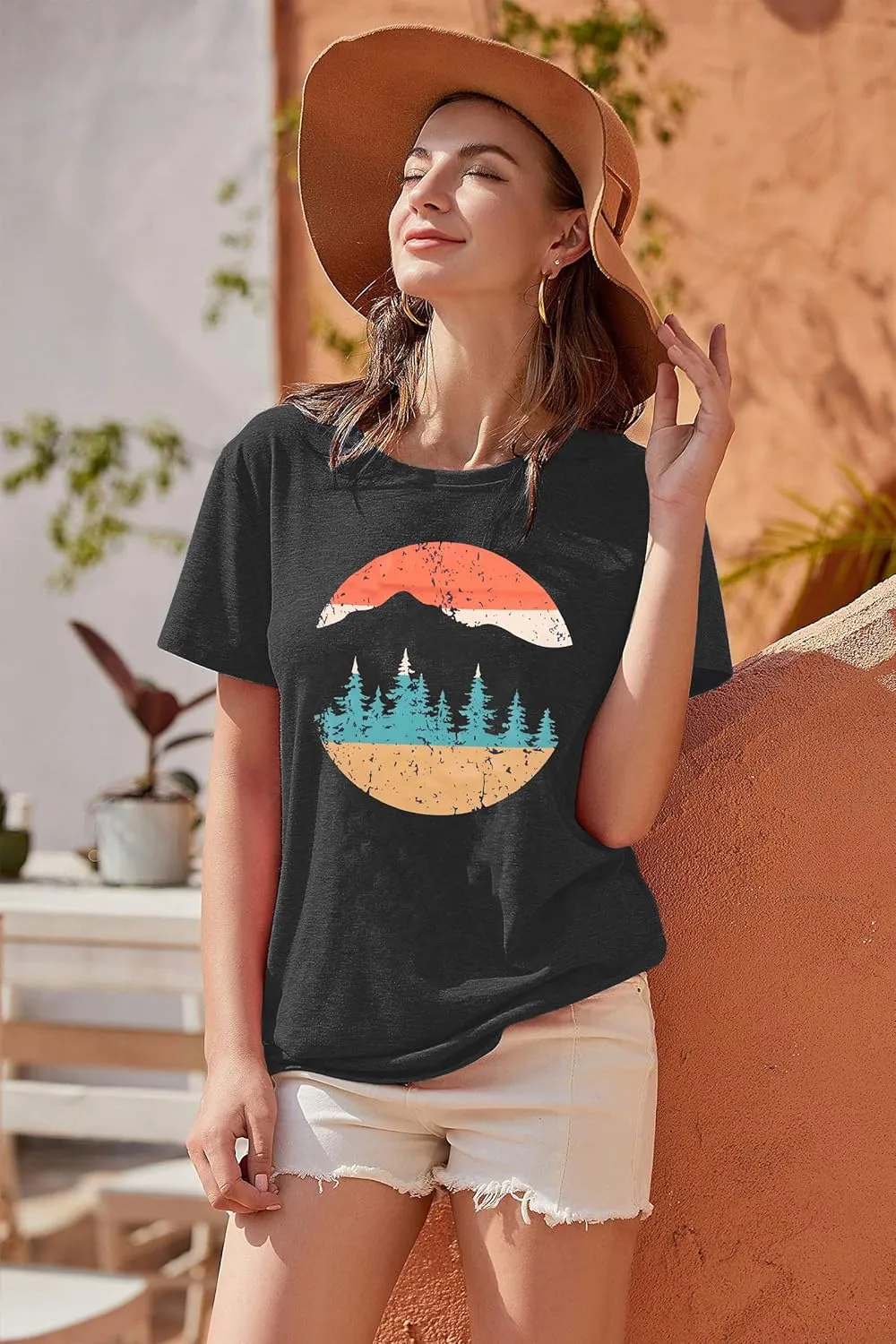 Adventure Shirts Women Funny Nature Graphic Tee Retro Camping Mountain T-Shirt Vintage Hiking Tops Casual Highway Tee