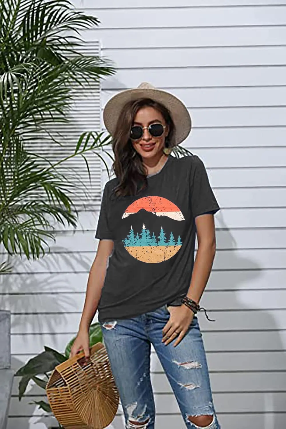 Adventure Shirts Women Funny Nature Graphic Tee Retro Camping Mountain T-Shirt Vintage Hiking Tops Casual Highway Tee