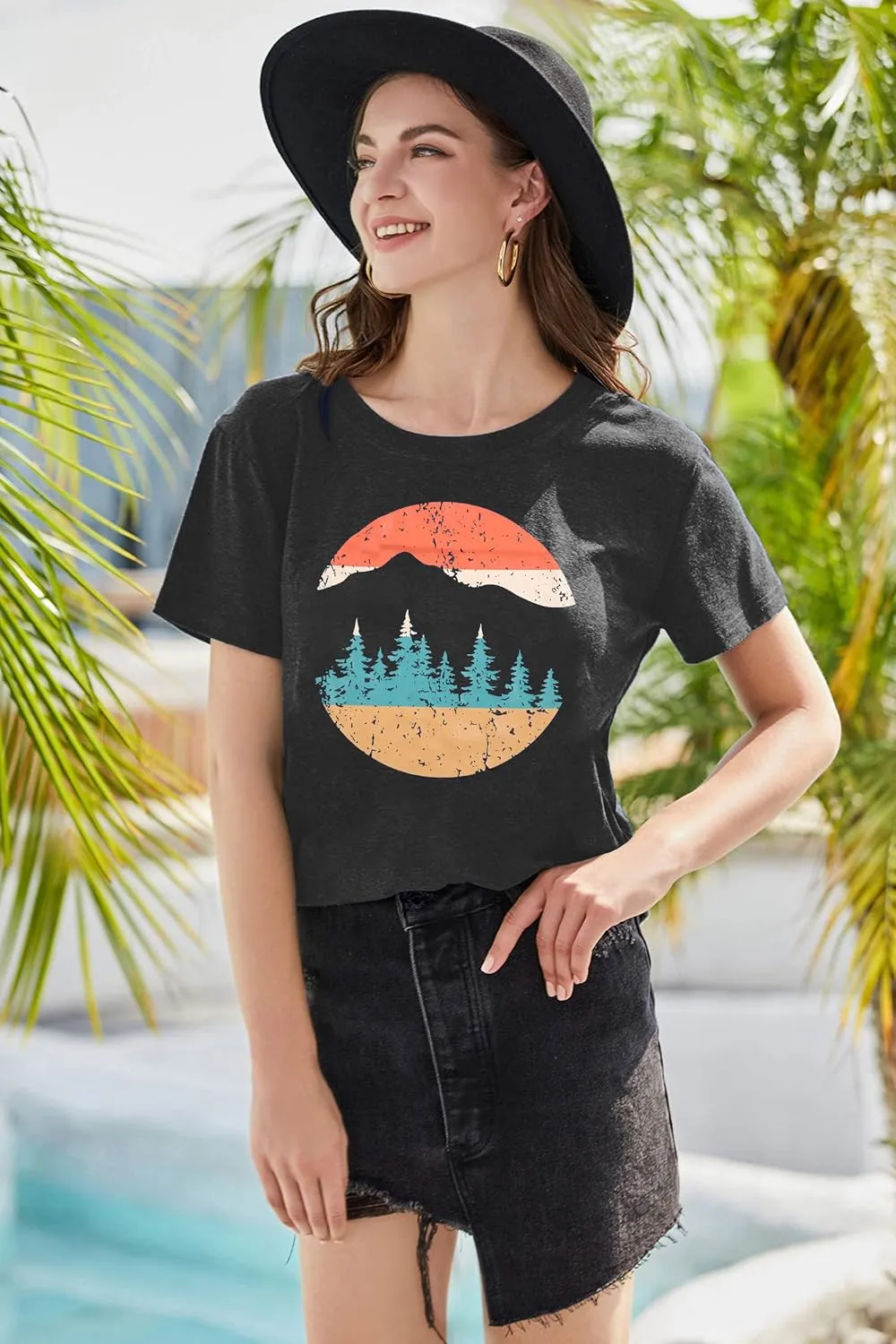 Adventure Shirts Women Funny Nature Graphic Tee Retro Camping Mountain T-Shirt Vintage Hiking Tops Casual Highway Tee