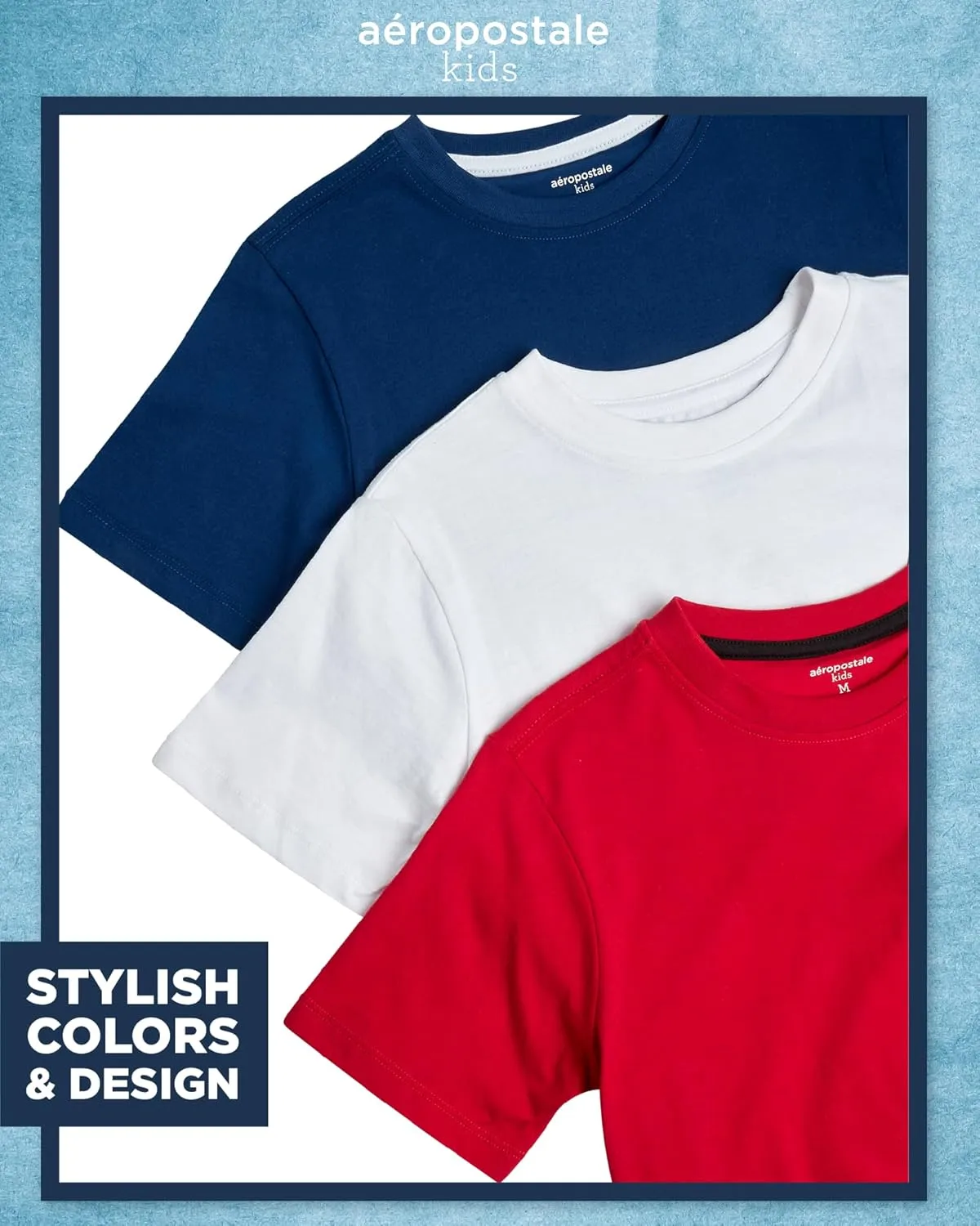 AEROPOSTALE Boys' Active T-Shirts - 3 Pack Soft Jersey Crew Neck Short Sleeve Logo Printed Pocket Tees for Boys (Sizes: 8-16)