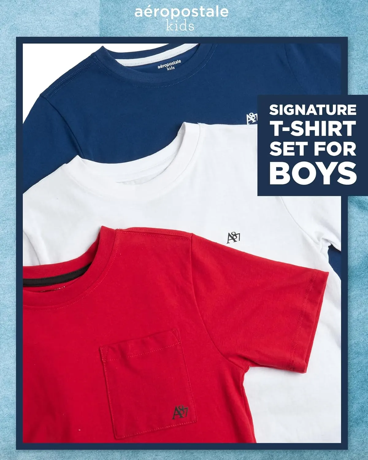 AEROPOSTALE Boys' Active T-Shirts - 3 Pack Soft Jersey Crew Neck Short Sleeve Logo Printed Pocket Tees for Boys (Sizes: 8-16)