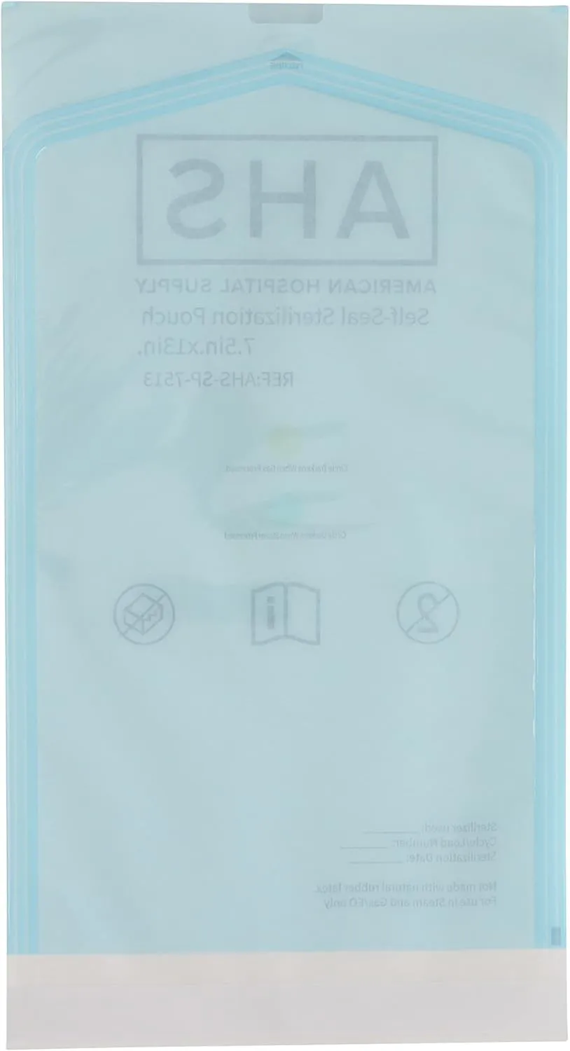 AHS American Hospital Supply Medical Sterilization Pouches Sterilizer Bags with Self Seal Color Coded Indicators Autoclave Pouches | Box of 200 Pack (5.5 in. x 10 in)