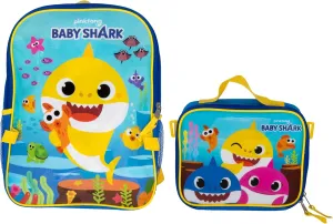 AI ACCESSORY INNOVATIONS Baby Shark 2 Piece Backpack Set, Boys & Girls 16" School Bag, Blue